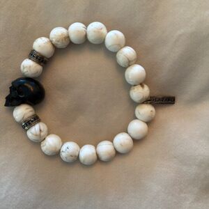 Lazaro Black Sapphire, Conch Shell Bead & Jet Skull Men's Bracelet